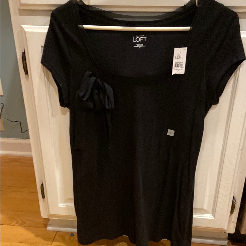 LOFT Black Short Sleeve T-Shirt with Bow Detail